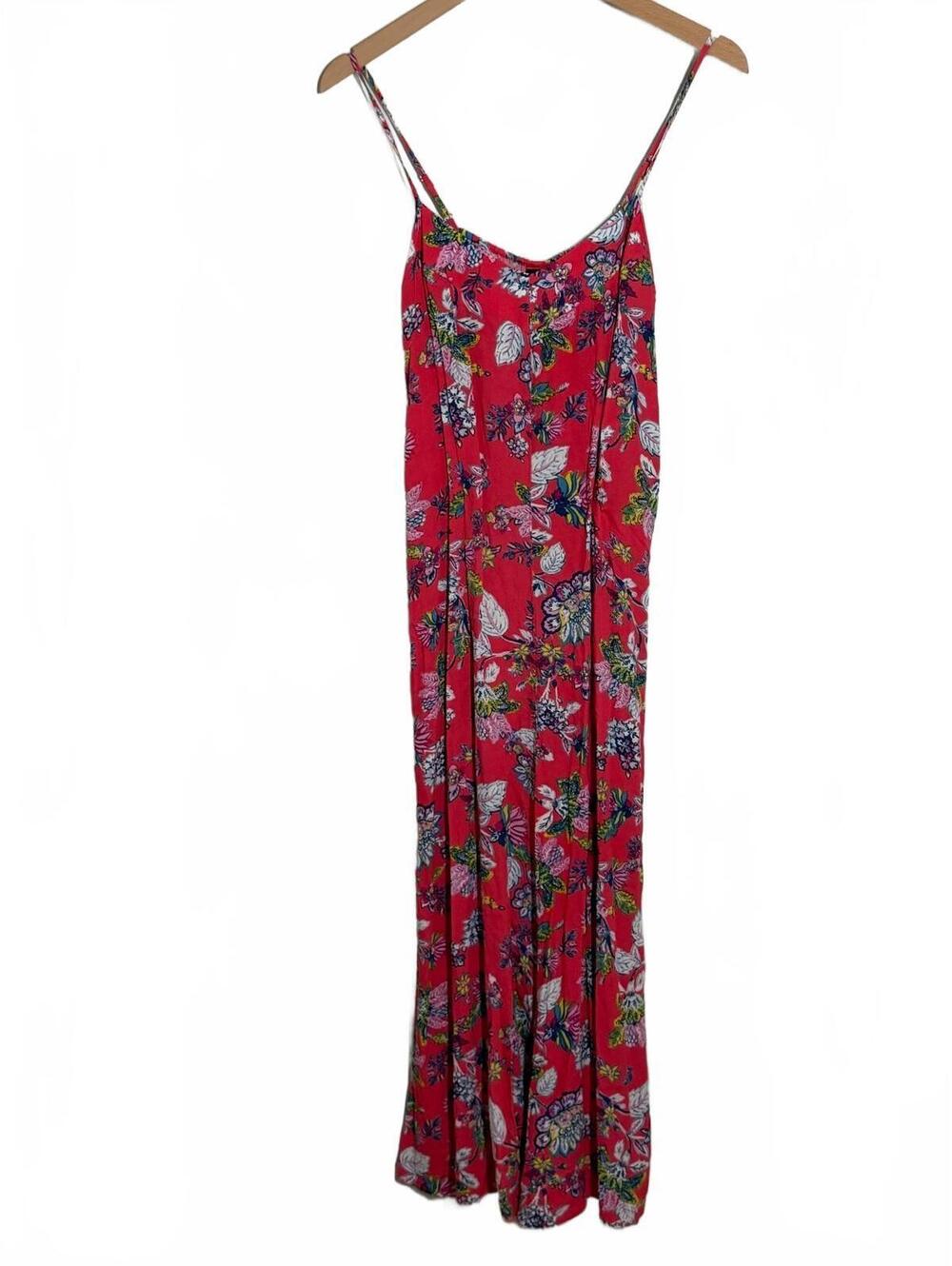 Scoop Floral Maxi Romper M Coral Pink Strappy Boho Cottagecore Summer Sundress